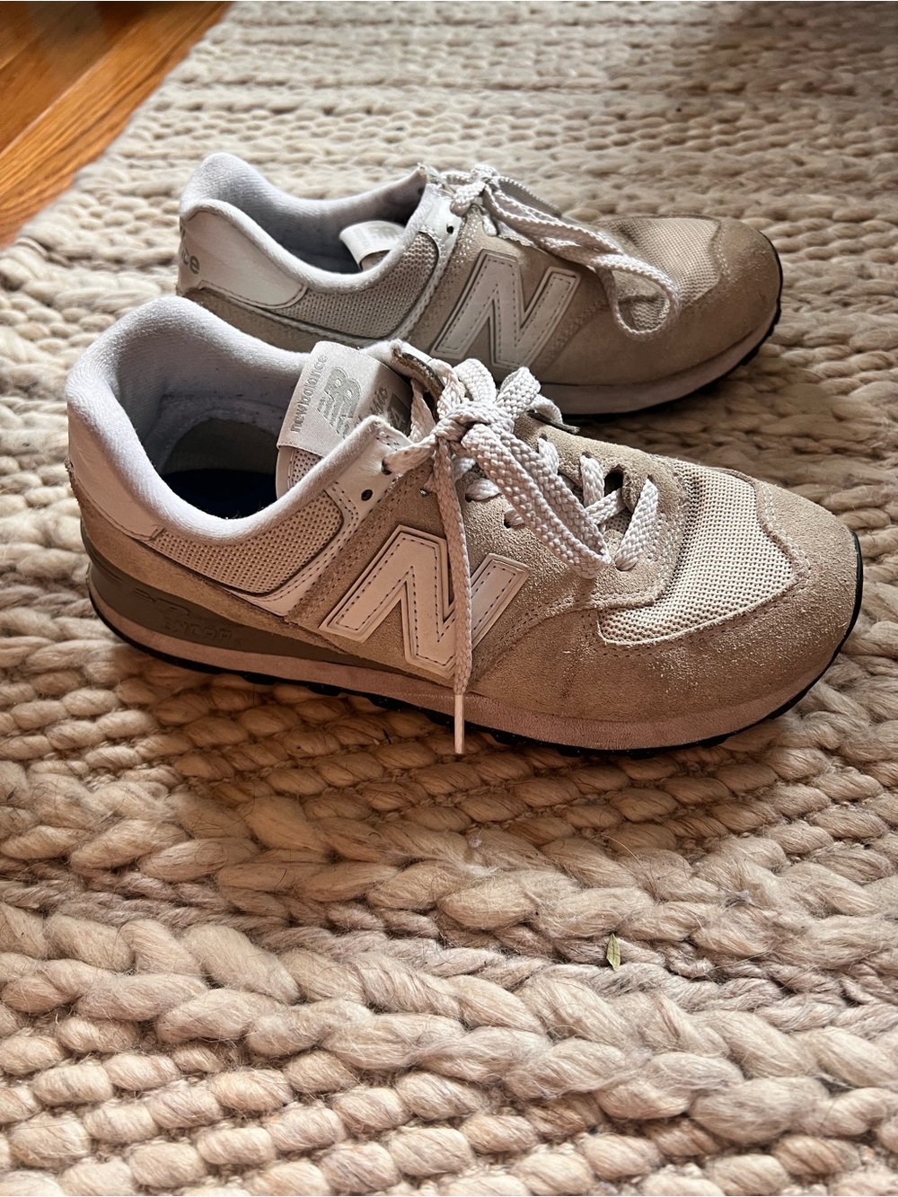 New Balance Women's Tan and White Classic Casual Sneakers